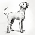 Detailed Puppy Sketch With Short Tail - Line Drawing Style