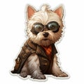 Dieselpunk Yorkshire Terrier Sticker: Cute Dog In Goggles And Vest
