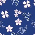 Small white flowers on blue background