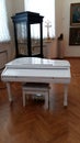Small white grand piano