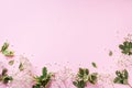 Small white gypsophila flowers on pastel pink background. Women`s Day, Mother`s Day, Valentine`s Day, Wedding concept. Flat lay Royalty Free Stock Photo