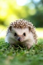 A small white hedgehog is standing in the grass Royalty Free Stock Photo