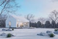 Small white house in minimalist style in winter 3d render