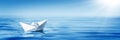 Small White Paper Boat In Big Ocean Royalty Free Stock Photo