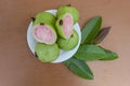 Top View Of Apple Guava Fruits And Leaves