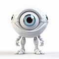 Whimsical 3d White Cyclops Robot With Photorealistic Eye On Isolated Background