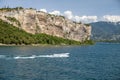 Small white speedboat on a Garda lake Royalty Free Stock Photo