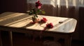 Wooden Table With Roses And Ribbon: Playing With Light And Shadow