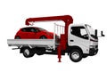 Small white tow truck with red passenger car 3d render on white background no shadow Royalty Free Stock Photo