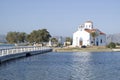 Small white traditional church  close to Elafonisos Port in Greece Royalty Free Stock Photo