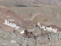 Small white village in the top of the mountains in Ladakh, India.