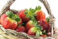 Small wicker basket with strawberries Royalty Free Stock Photo