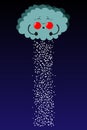 A winter cloud is pushing and snowing. Cute illustration, vector vertical orientation