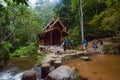 Small wood church at kantrapruksa temple in Mae Kampong , surround by waterfall and jungle in Maekampong village , Thail Royalty Free Stock Photo