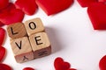 Small wooden alphabet dice of love word Royalty Free Stock Photo