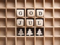 Small wooden blocks with the inscription God Jul, Scandinavian Merry Christmas Royalty Free Stock Photo