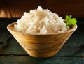 Small Wooden Bowl of White Rice with Chopsticks Royalty Free Stock Photo