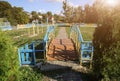 Small wooden bridge on children playground. Summer sunny day Royalty Free Stock Photo