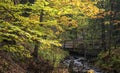 Small wooden bridge over Munising falls creek in Michigan