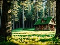 A small wooden cabin in the middle of a forest. Royalty Free Stock Photo