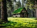 A small wooden cabin in the middle of a forest. Royalty Free Stock Photo