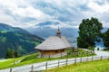 Small wooden church or chapel in Alps mountains. Royalty Free Stock Photo