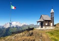 wooden church Mount Marmolada Alps Dolomites mountains Royalty Free Stock Photo