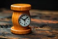 Charming Wooden Desk Clock on Dark Wood Royalty Free Stock Photo