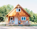 Small wooden cottage in the Norwegian style with a terrace