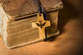 Small Wooden Crucifix with Dove and Bible Royalty Free Stock Photo