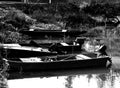 Small wooden fishing boats anchored Royalty Free Stock Photo