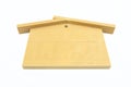 A small wooden house with a gable roof, isolated on a white background with a clipping path. Royalty Free Stock Photo