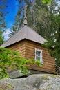 Small wooden house on a large stone in the forest Royalty Free Stock Photo