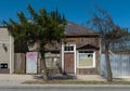 Small wooden house on a street in Puerto Natales, Chile