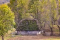 Small wooden house with thatched roof in the mountains Royalty Free Stock Photo