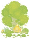 Small wooden house under a big tree Royalty Free Stock Photo