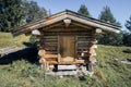 Small wooden hut in the Austrian alps probably used for storage. Tirol, Austria