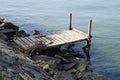 Small wooden pier near the river Royalty Free Stock Photo