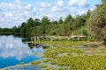 Small wooden pier near the river Royalty Free Stock Photo