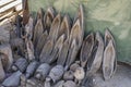 small wooden pirogues and various objects at craft market, Okahandja, Namibia