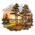 Woodland Wildlife Print Sticker With Richly Colored Skies And Detailed Illustrations