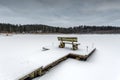 Small woody fishing pier at the lake Royalty Free Stock Photo