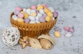 Chocolate easter eggs in a basket Royalty Free Stock Photo