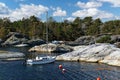 Small yacht on the coast in Norway Royalty Free Stock Photo