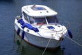 Small yacht docked Royalty Free Stock Photo