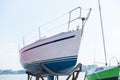 Small yacht parked in the yacht club. Royalty Free Stock Photo