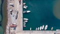 Small yacht port seen from aerial drone view in Samos Royalty Free Stock Photo