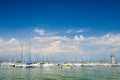 Small yachts in harbor in Desenzano, Garda lake, Italy Royalty Free Stock Photo