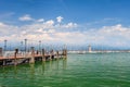 Small yachts in harbor in Desenzano, Garda lake, Italy Royalty Free Stock Photo