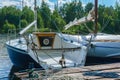 Small yachts moored at a wooden pier Royalty Free Stock Photo